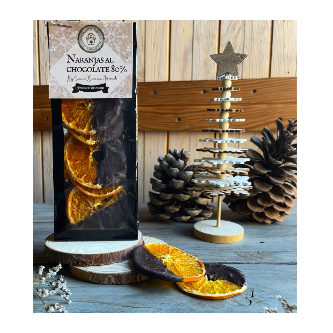 Rodajas de Naranja Deshidratada con Chocolate 80%.