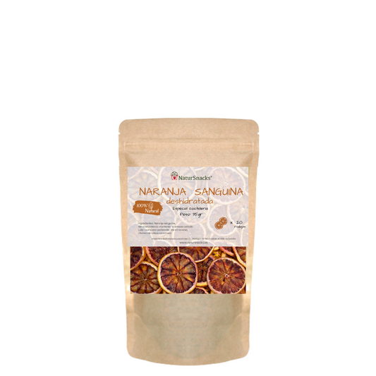 Comprar naranja sanguina deshidratada especial coctelería en formato de 35 gramos. Elaborada con naranja sanguina 100% natural sin azúcares añadidos, sin conservantes ni aditivos. 