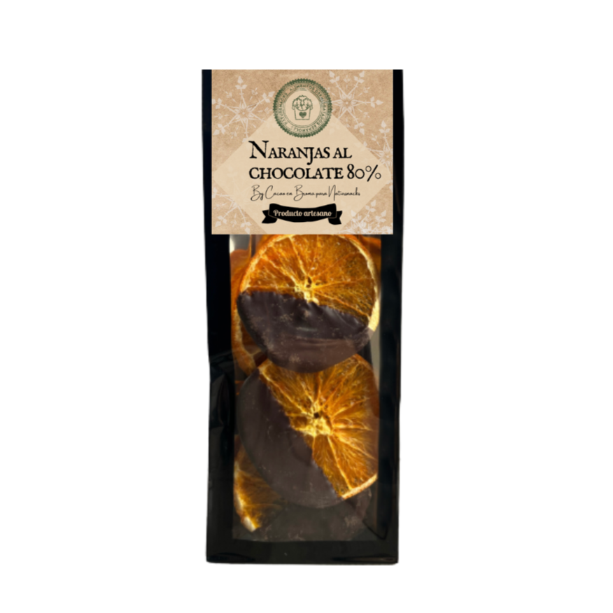 Rodajas de Naranja Deshidratada con Chocolate 80%.
